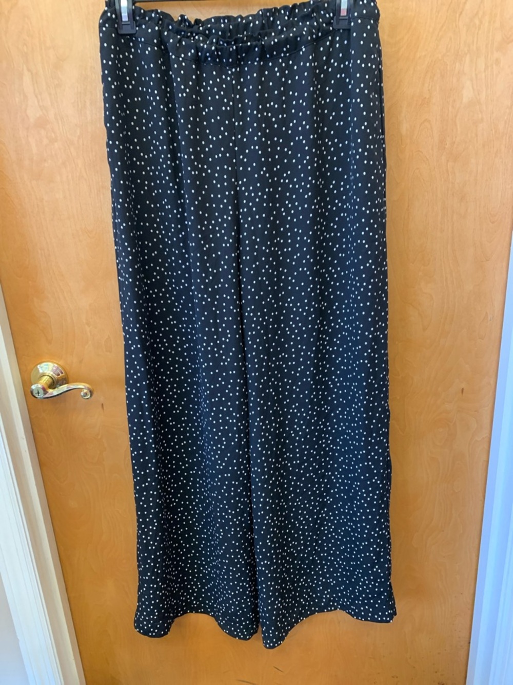 Black Polka-Spot Wide Leg High Waist Pants with Pockets